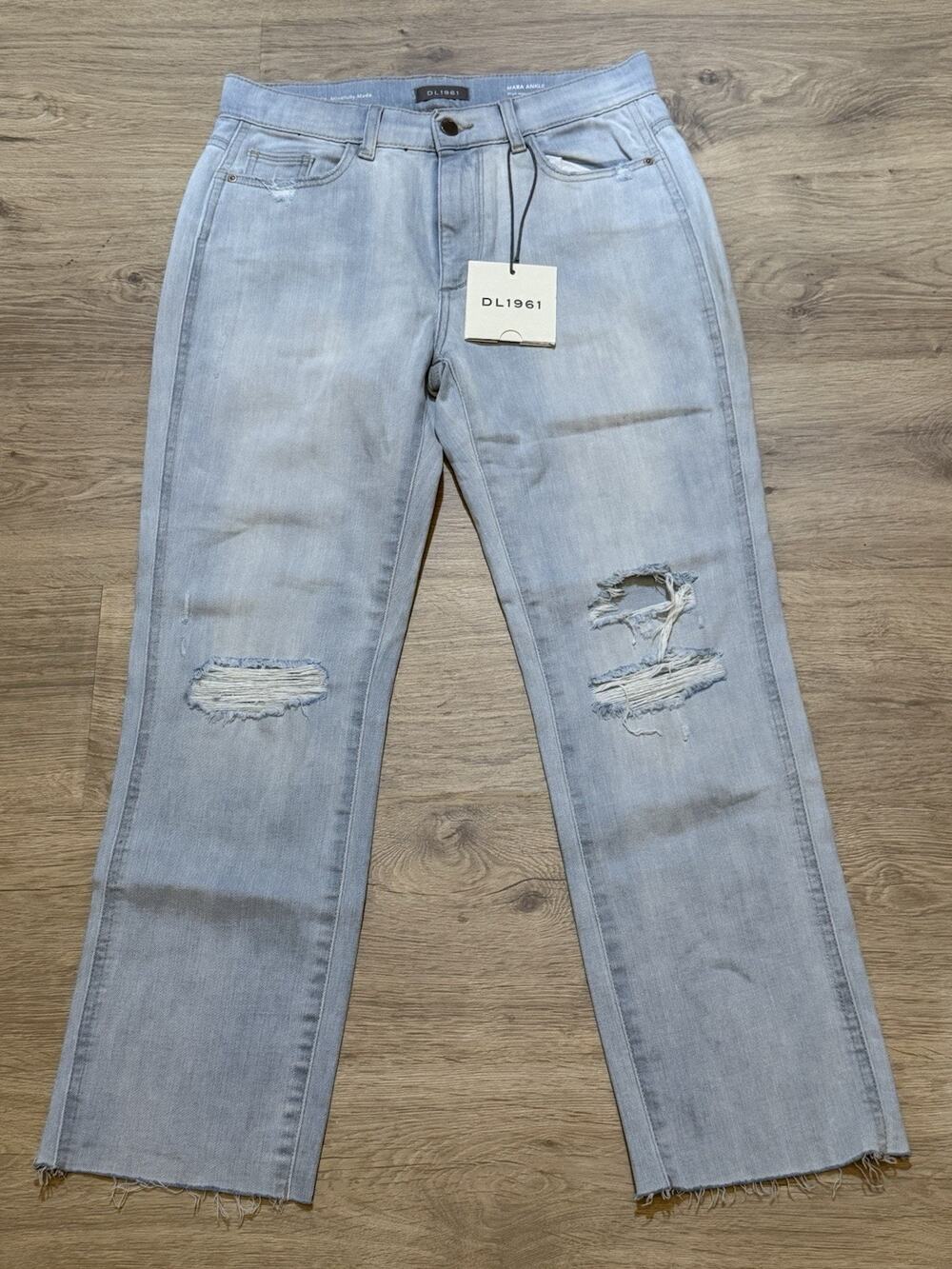 DL1961 Women's Mara Instasculpt Ankle Distressed Straight Leg Jeans Size 28 Blue